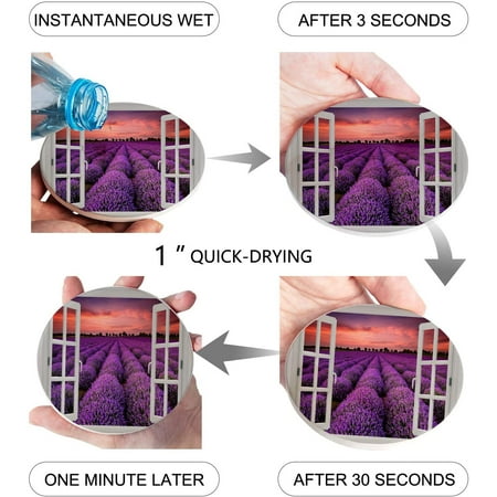 

ZHANZZK Window Lavender Field Landscape Set of 8 Round Coaster for Drinks Absorbent Ceramic Stone Coasters Cup Mat with Cork Base for Home Kitchen Room Coffee Table Bar Decor