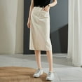 thumbnail image 2 of 2025 Women's High-Waisted Denim Midi Skirt - Korean Style Slim-Fit Button Front Slit Skirt, 2 of 5