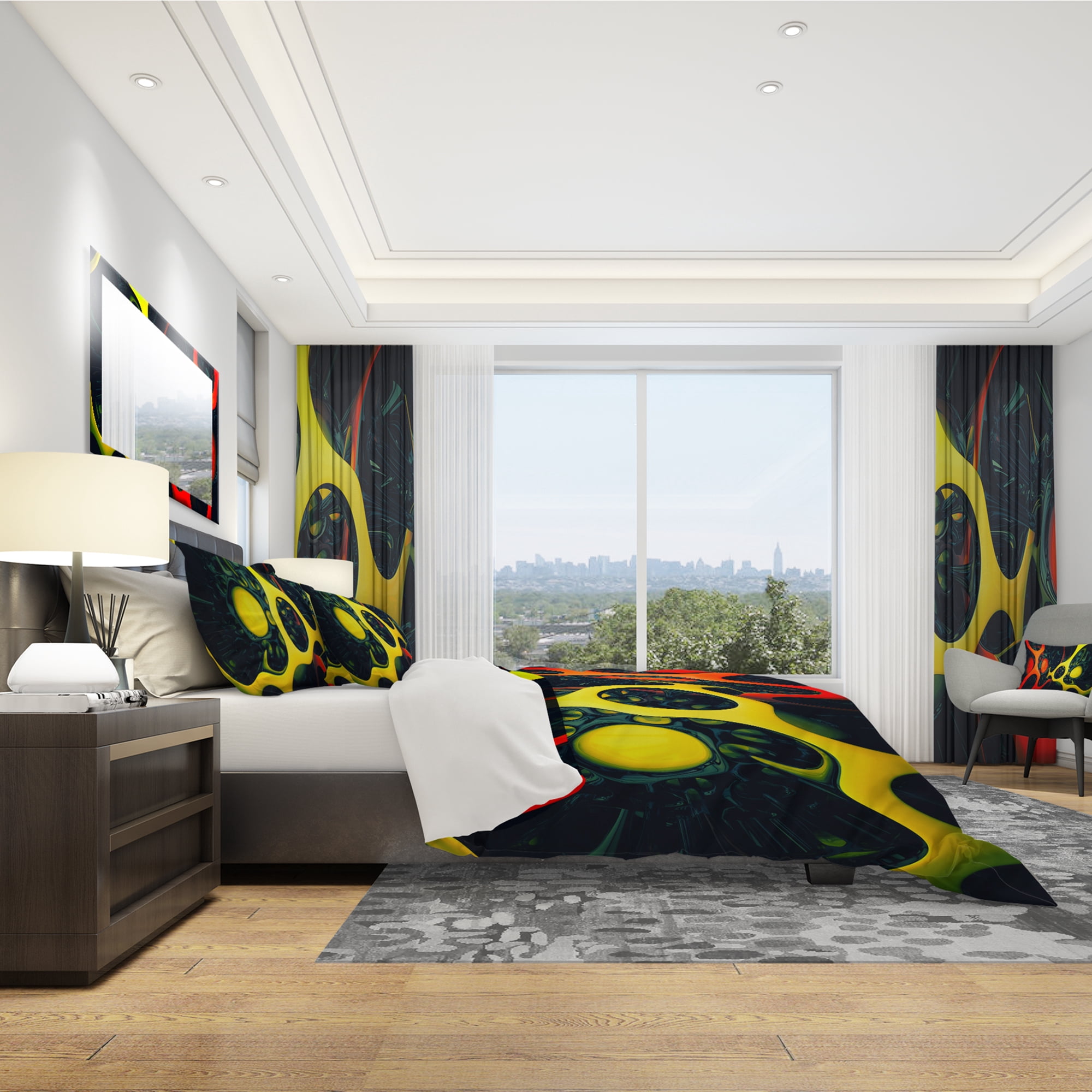Designart 'Orange and Yellow Geo Art' Modern & Contemporary Duvet Cover Set