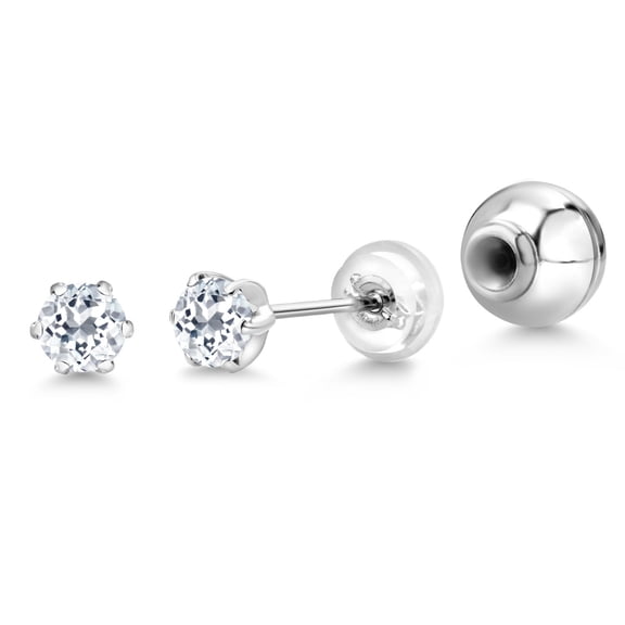 Gem Stone King Platinum White Topaz Stud Earrings for Women Men (0.66 Cttw, Gemstone November Birthstone, Round 4MM)