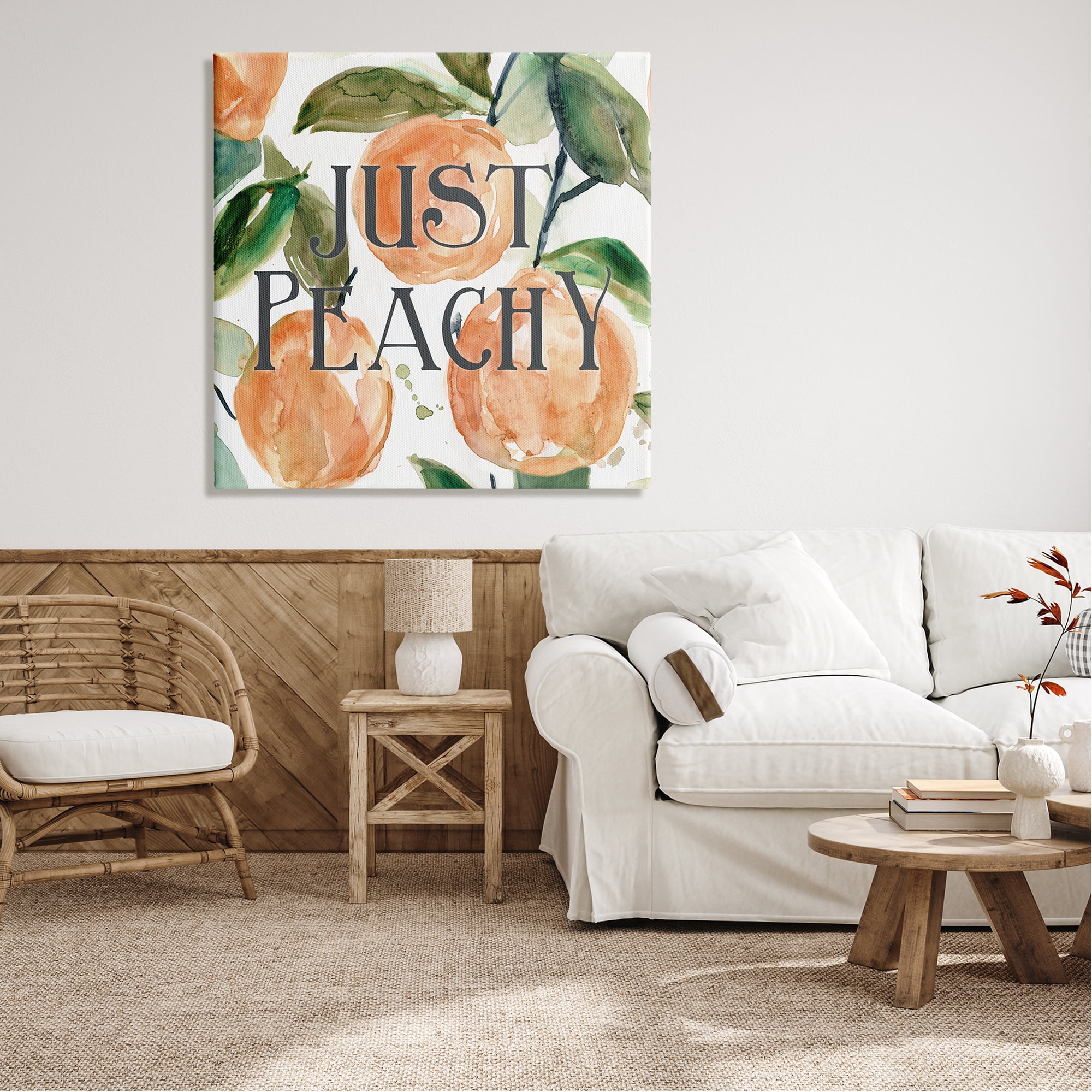Stupell Industries Just Peachy Phrase Lush Fruit Watercolor Detail Graphic Art Gallery Wrapped Canvas Print Wall Art, Design by Carol Robinson