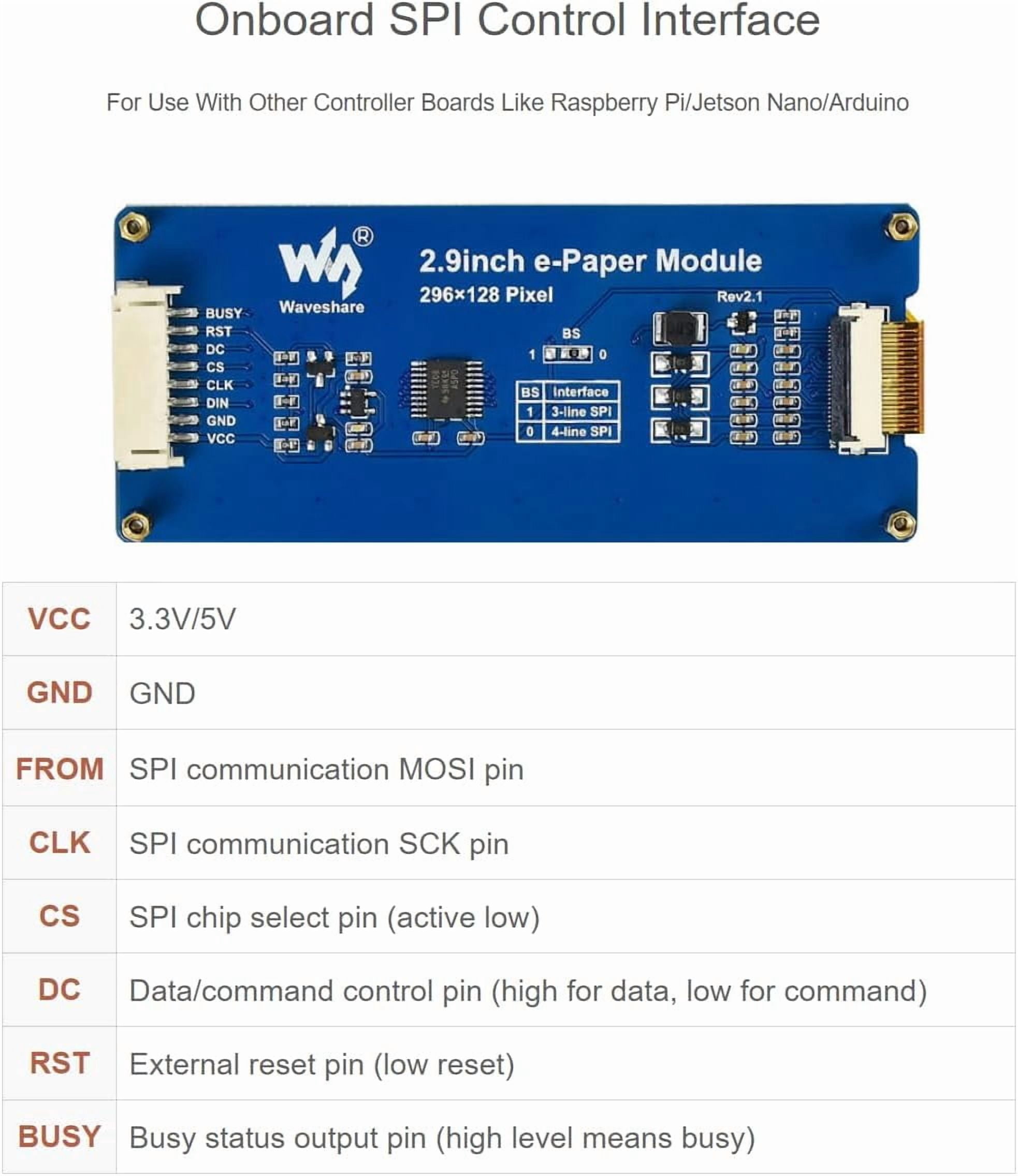 2.9inch e-Paper Display Module, 296x128 Resolution 3.3V/5V Two-Color epaper Display E-Ink Screen Module SPI Interface Compatible with /Arduino/Jetson Nano,Support Partial Refresh