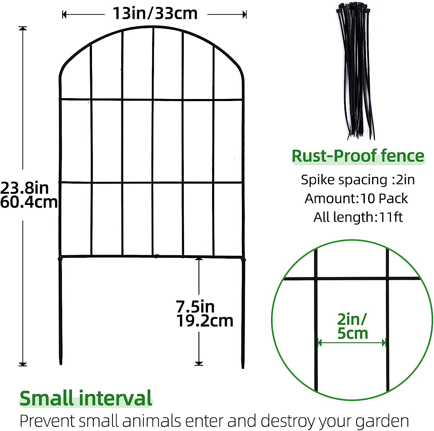 QCQHDU Decorative Metal Garden Fence, Rustproof, 10 Pack, 10ft Long Animal Barrier Fence