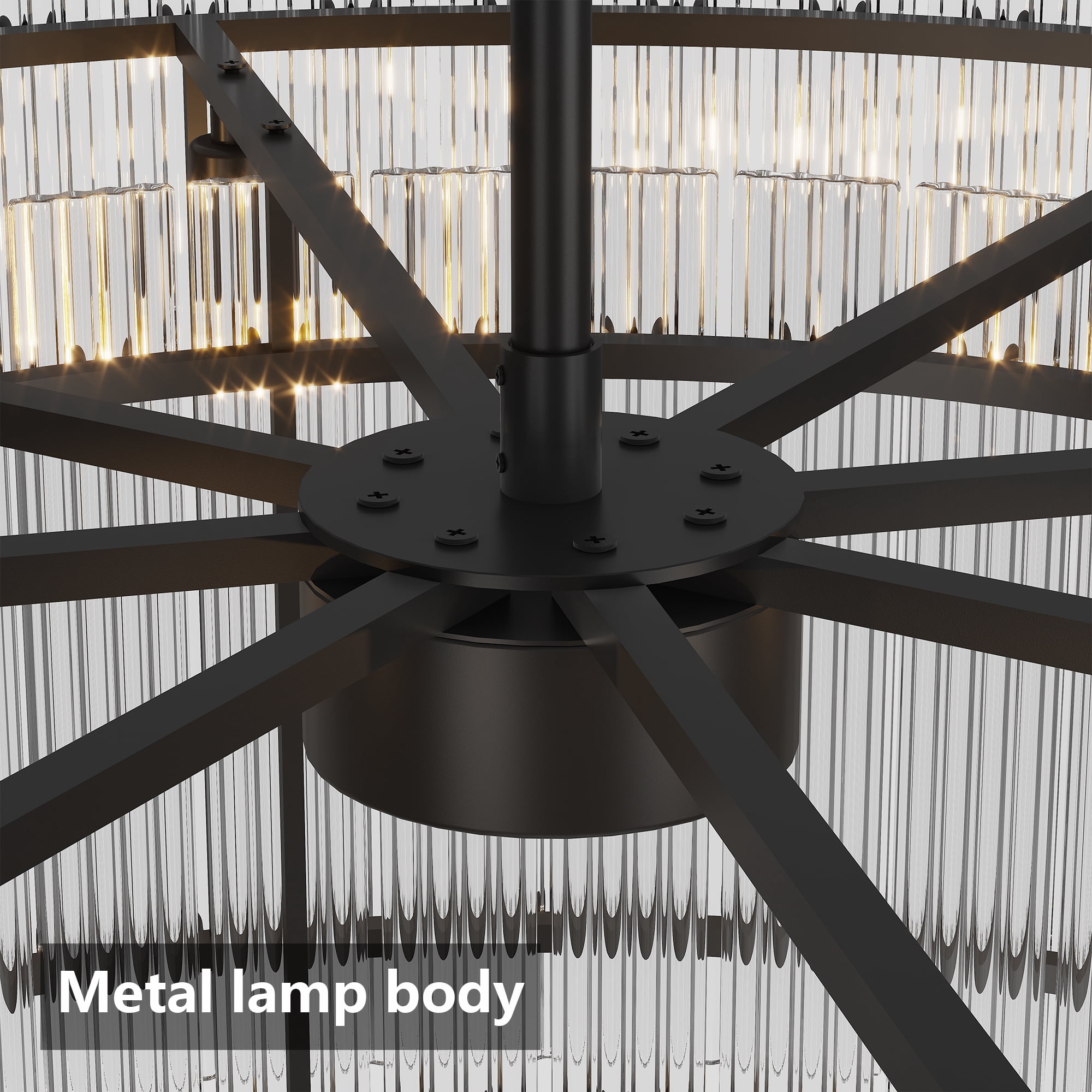 Modern Round Crystal Chandelier - 37 Inch 8-Light Black Water Ripple Design For High Ceilings - View #6