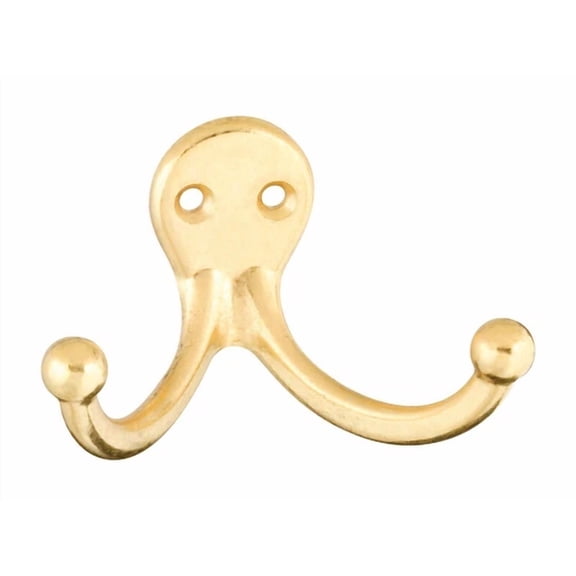 National Hardware N199-224 Brass Die Cast Double Clothes Hook 1.73 Hx2.88 L In.