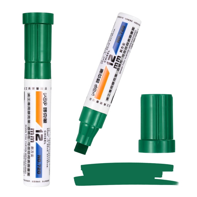 Uxcell Poster Markers, 2Pcs Large Capacity Permanent Huge Banners Posters Markers Bold Thick Chisel Tip Pen for Painting Drawing on Plastic Glass Wood Fabric Canvas, Green(0.5" Tip Width)
