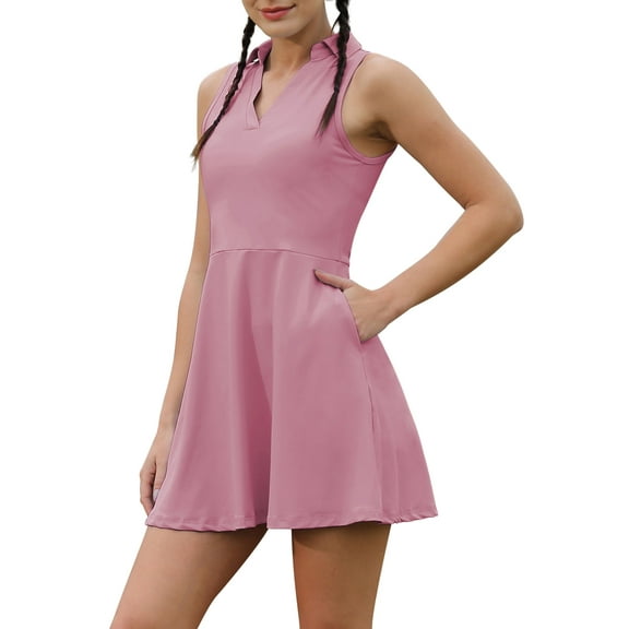 Two Piece Workout Outfits for Women, Sleeveless Mini Dress with Shorts Summer Athletic Tennis Dress Golf Outfit