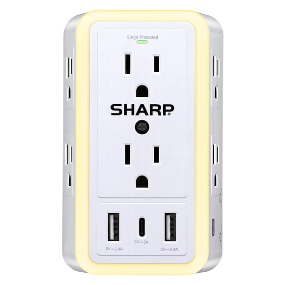 Protector contra sobretensiones Power Strip Sharp USB con 6 enchufes y 3 USB