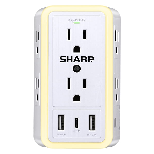 Protector contra sobretensiones Power Strip Sharp USB con 6 enchufes y 3 USB