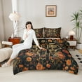 thumbnail image 4 of Feelyou Boho Skeleton Skull Bedding Comforter Set, Rustic Orange Groovy Flower Twin Comforter Sets, Hippie Gothic Romantic Reversible Bedding Set, Lightweight Room Decor, 2 Pieces, 4 of 8