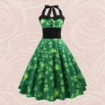 thumbnail image 4 of HTOOQ Robe Mode Col Rond Taille Haute Poitrine Enveloppée Robe Imprimée Trèfle pour la Saint-Patrick Taille TG Fournitures de Fête Verte, 4 of 9