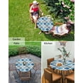thumbnail image 6 of Fitted Round Tablecloths Table Covers 36-44in,Morocco Geometric Quatrefoil Plaid Waterproof Elastic Edged Table Cloth for Kitchen Dining Holiday Party Tables Decor,Blue and Grey Lattice on Linen, 6 of 6