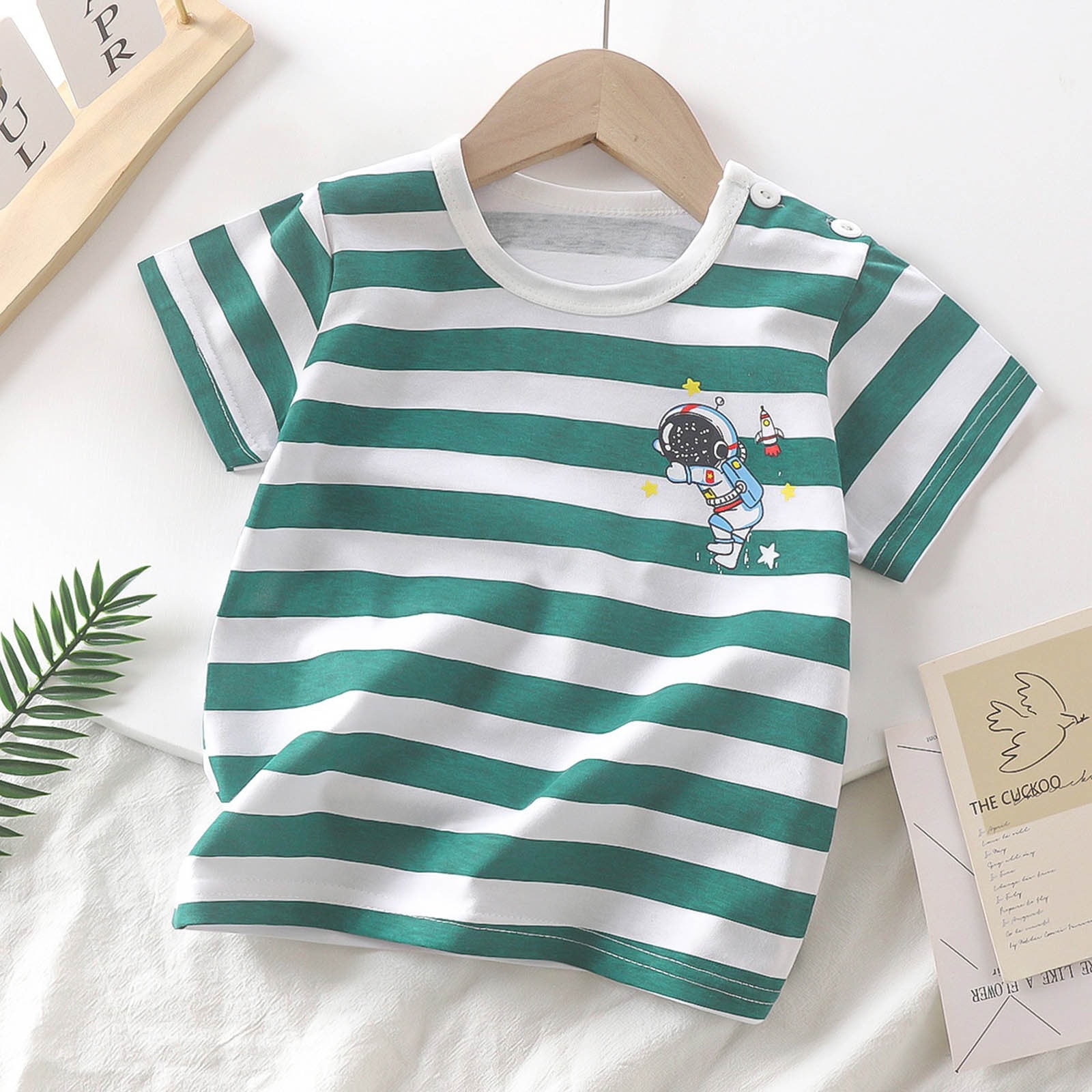 Baby Boy Summer Clothes Kids Toddler Boys Summer Cartoon Excavator Airplane Dinosaur Print Cotton Short Sleeve T Shirts Summer Tops Dark Green 5 Years-6 Years
