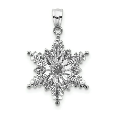 14k White Gold Snowflake Charm 14k White Gold Textured 2 Level Snowflake Pendant Charm Necklace Holiday Winter Gifts For Women For Her ()