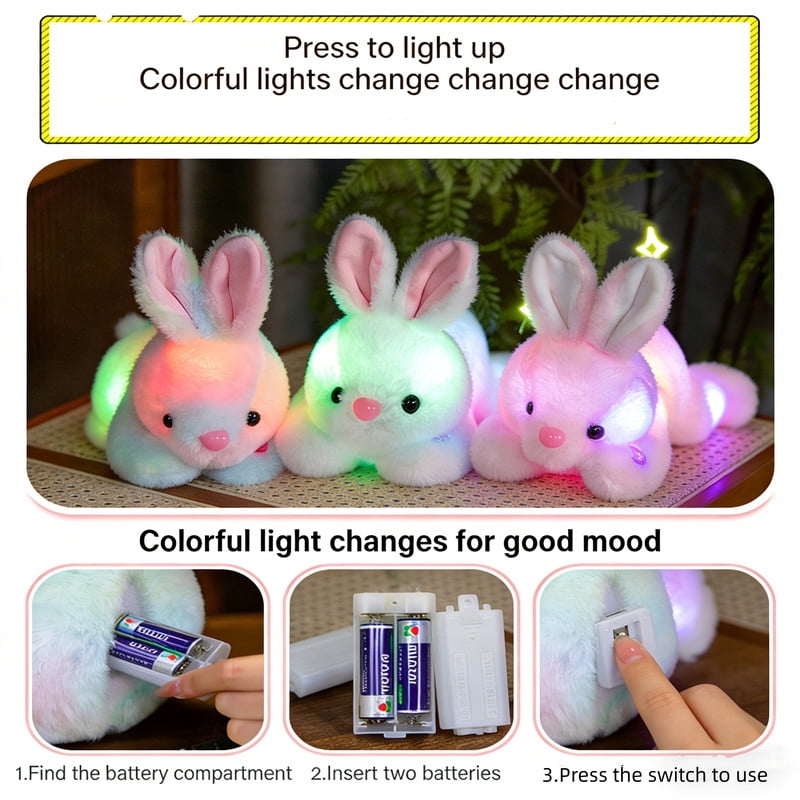 10 inch Lighting Up Bunny Stuffed Animal，Cut Sitting Rabbit Plush Toys for Easter，Birthday Gift（Pink）