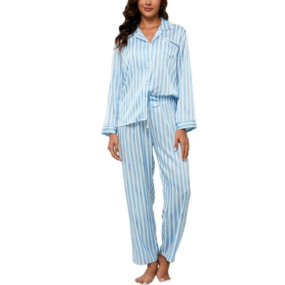 Silk Satin Pajamas for Women Set 2 Piece Silk Pjs Long Sleeve Top Cozy Sleepwear Silky Pajamas