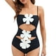 thumbnail image 1 of Gibobby Traje de baño sexy de una pieza Traje de baño de color sólido hueco con decorada a la moda para mujer(Negro,M), 1 of 5