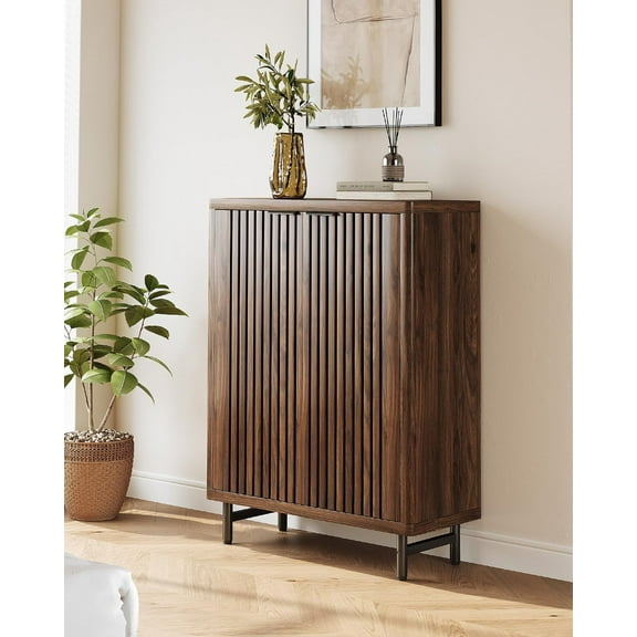 6-Tier Shoe Cabinet with Doors for Up to 24 Pairs, Large Wooden Shoe Storage Cabinet with Adjustable Shelves, Retro Freestanding Shoe Organizer Cabinet for Entryway, Hallway, Dark Walnut