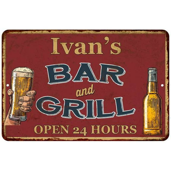 Ivan's Red Bar and Grill Rustic Sign Decor 8x12 208120045055
