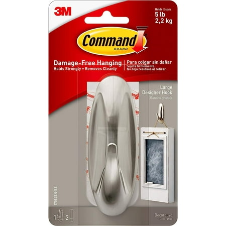 

Designer Hook Large Brushed Nickel 1-Hook (17083BN-ES) Great for dorm decor