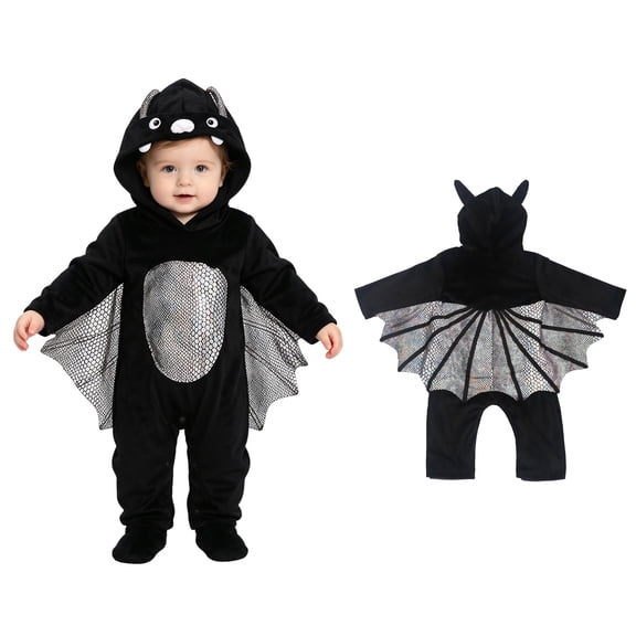 Baby Toddler Girls Bat Long Sleeve Hooded Romper Jumpsuit Unisex Girls Halloween Outfit Party Clothes Size 0-3 Years