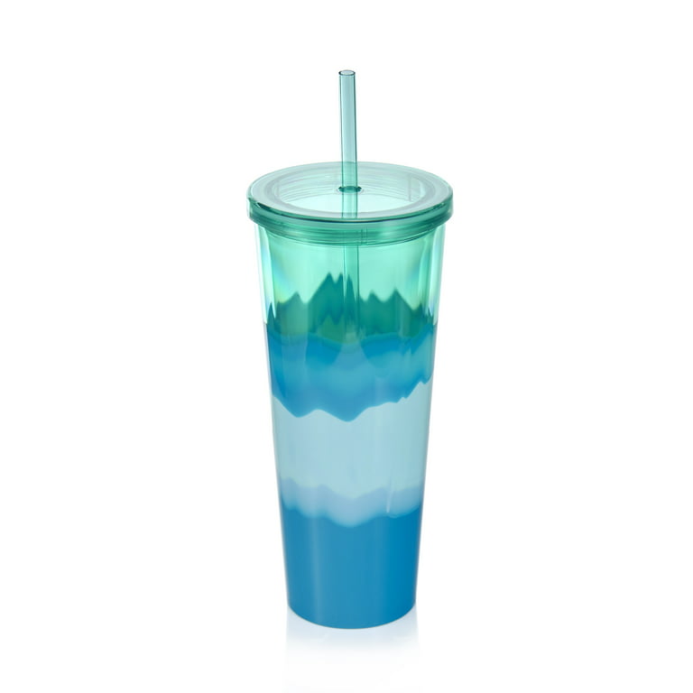 Mainstays 26 oz Double Wall Plastic Tinted Tumbler with Straw, Green