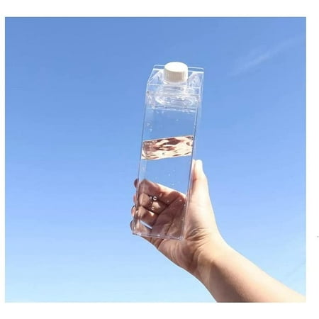 Carton de lait bouteille d'eau bouteilles de lait carrées transparentes  tasse étanche en plastique + pailles + autocollants (bouteille  transparente)