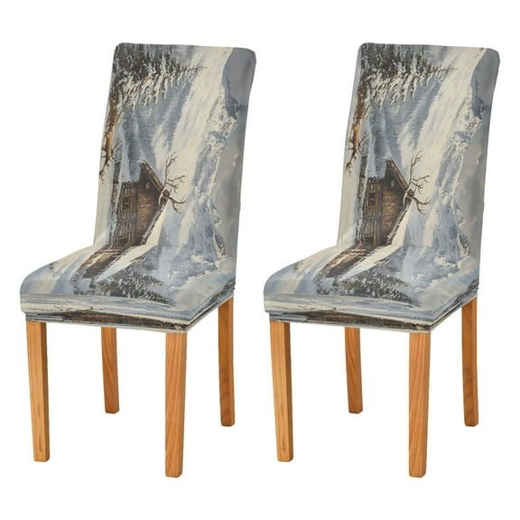 BZSMCE Chairs Slipcovers Dining Chair Covers Wooden Cabin Covered in Snow Creative Pattern