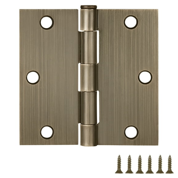 Door Hinge in Antique Brass, 3.5-Inch, Square Corner Radius, 6-Pack