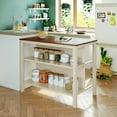 thumbnail image 2 of Kitchen Island with Storage, 45 Inch Solid Wood Kitchen Island Cart, Rustic Butcher Block Prep Table with 2 Open Shelves, Mobile Workstation for Small Kitchen, Walnut and Cream White, 2 of 7