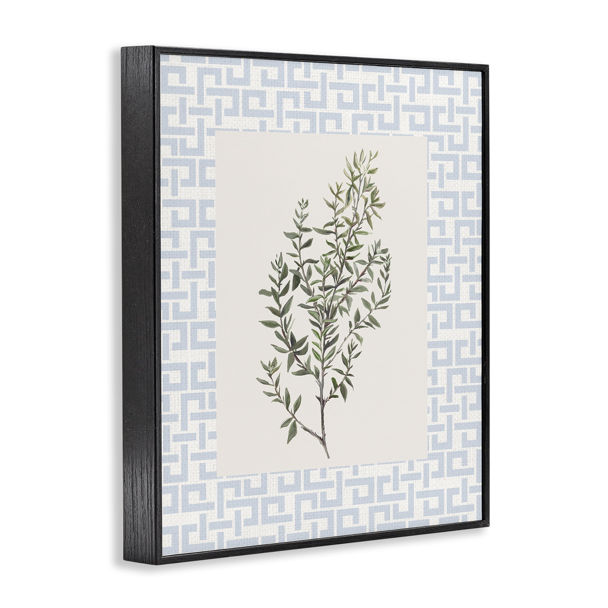 Stupell Industries Leafy Herb on Geometric Black Framed Giclee Art, design by Diannart