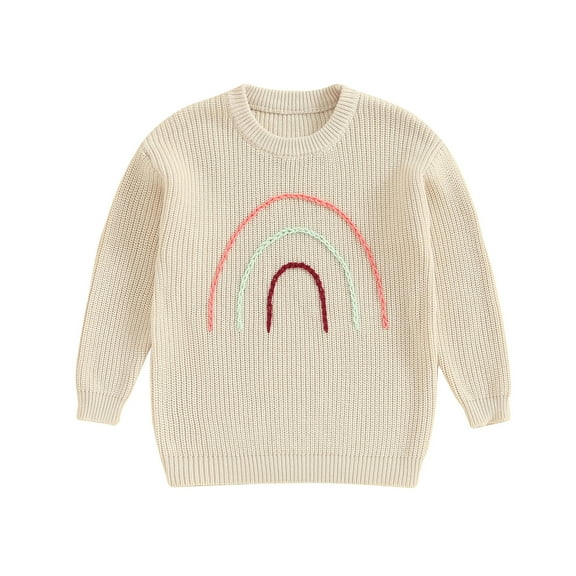 Bagilaanoe Toddler Baby Girl Boy Knitted Sweater Long Sleeve Rainbow Letter Embroidery Pullover 6M 9M 12M 18M 24M 3T Kids Warm Jumpers Tops Fall Loose Knitwear