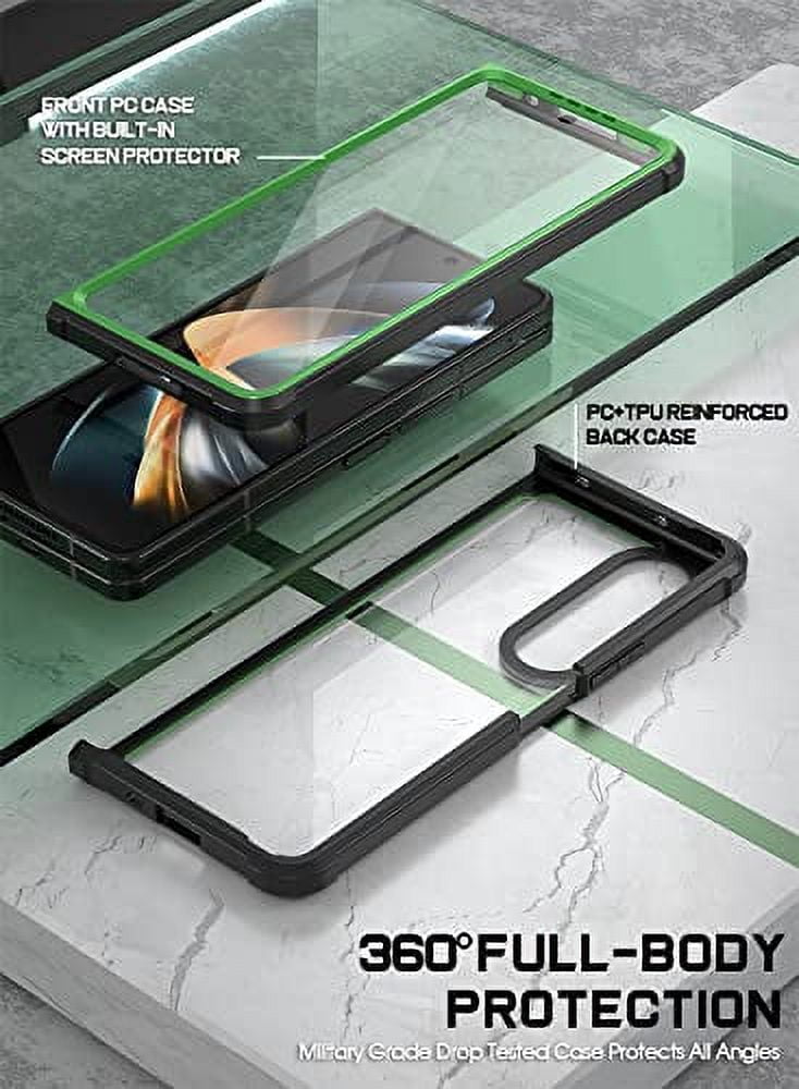 Poetic Guardian Case for Samsung Galaxy Z Fold 4, Clear Case with Built-in Screen Protector, Green/ Clear