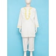 thumbnail image 5 of Doomiva Child Boys Arabic Kaftan Sets Short Sleeve Tunic Thobe with Pants Middle East Clothes White 150, 5 of 7