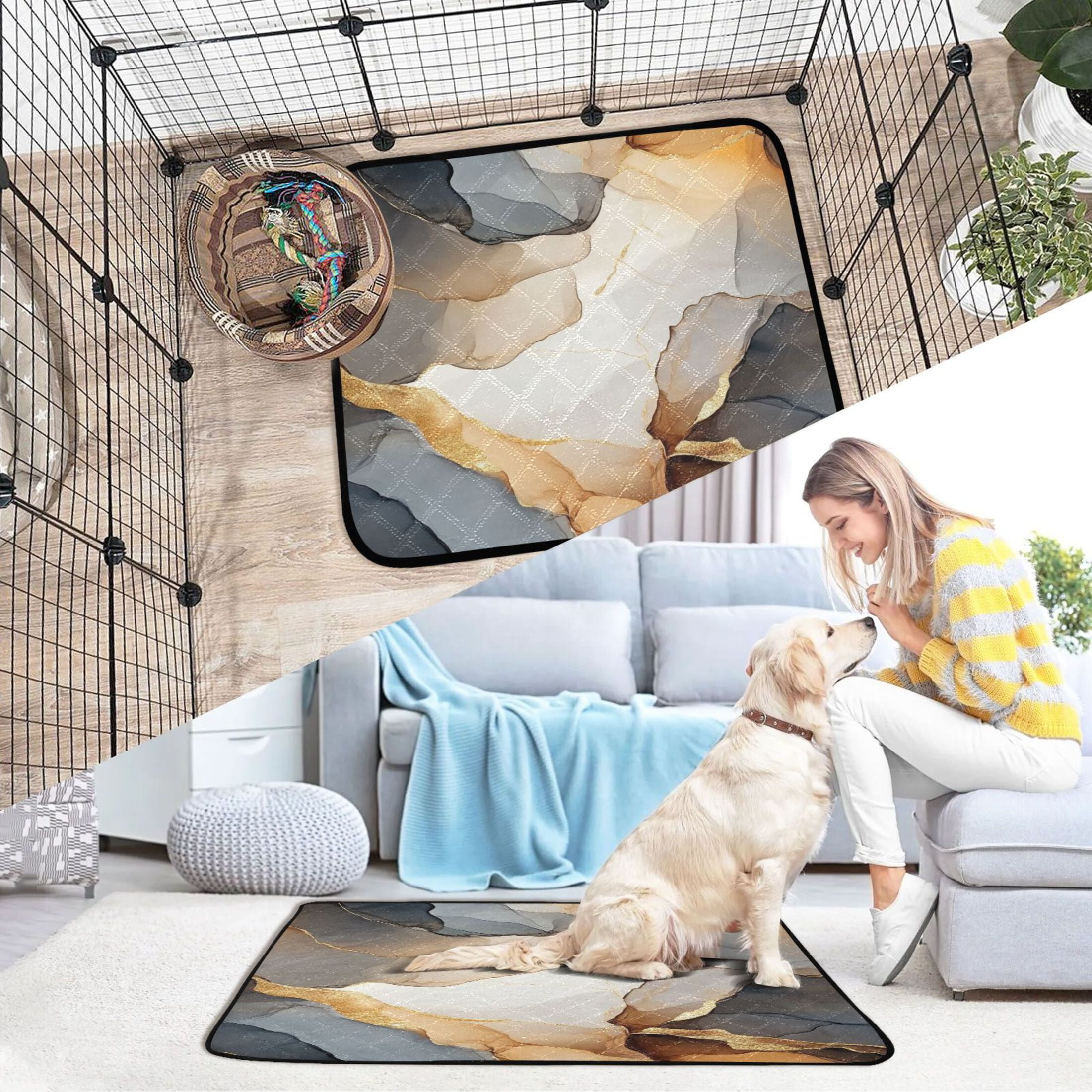 Qxltty Brown Petal Texture Cat litter Pads Pet Set of 3 Diaper Mats Center Anti-leakage Layer Absorbent Soft and Comfortable