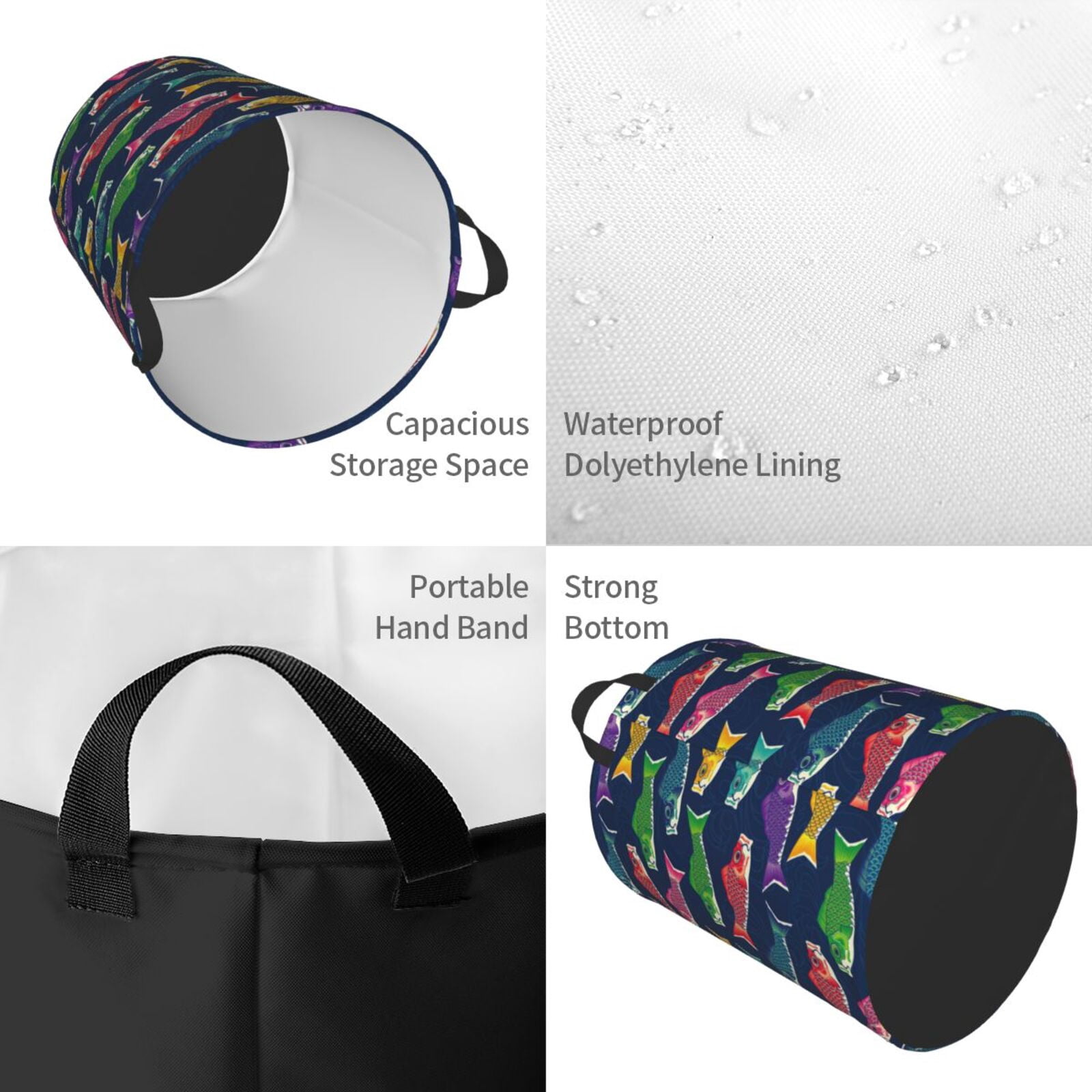 Large Laundry Basket with Handles - Colorful Carp Streamer 1 Kids Baby Dirty Clothes Laundry Hamper for Bedroom Aesthetic