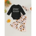thumbnail image 3 of Newborn Baby Girl Halloween Clothes 3M 6M 12M 18M Long Sleeve Romper Tops Pumpkin Bell-Bottom Pants Headband Infant Fall Outfits, 3 of 10
