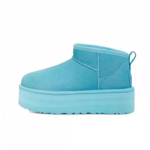 Botas de nieve para mujer de suela gruesa de piel de vaca con suela acolchada y cálida de algodón