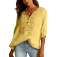 thumbnail image 5 of Vinsonshop Womens Summer Tops Boho Gauze Tops Cotton Linen Blouse Embroidered Linen Tops Linen Shirts Puff 3/4 Sleeve Floral Embroidered Summer Tops Women Yellow XXL, 5 of 9