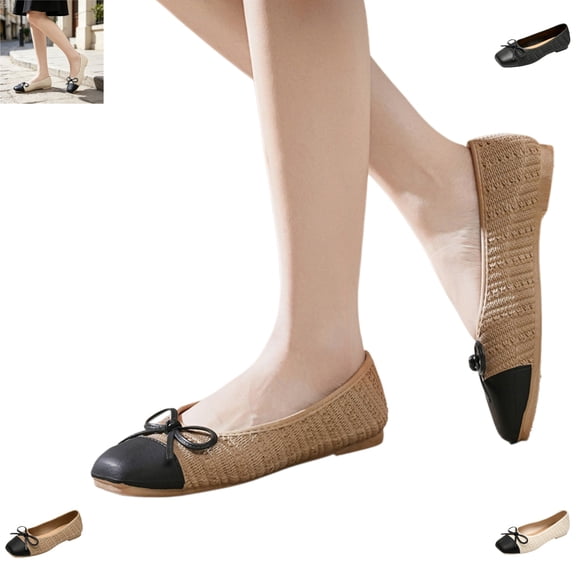 YOUYEDIAN Loafers for Women Fashion Knit Mesh Slip On Versatile Square Toe Low Heel Flats Casual Bowtie Deco Breathable Dress Shoes