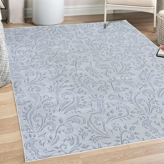 Vintage Decorative Rug, Monochrome Style Classic Victorian Inspired Rococo Motif Repetition, Quality Carpet for Bedroom Dorm and Living Room, 6 Sizes, Pale Ceil, by Ambesonne