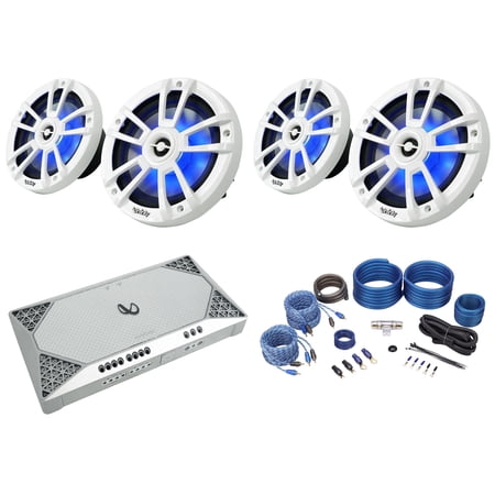 (4) Infinity 822MLW 8" Marine Boat Speakers w/LED's+4-Channel Amplifier+Amp Kit