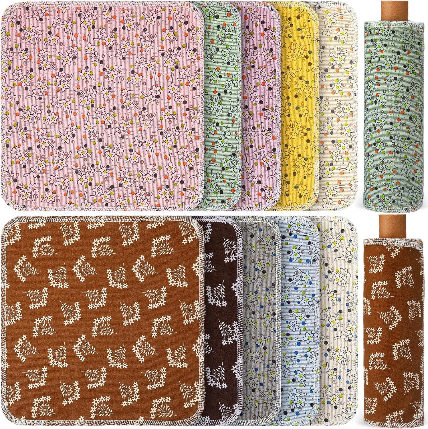 50 Pcs Reusable Paper Towels Paperless Reusable Cotton Cloths Toilet Absorbent Washable Paper Towels with Roll Kitchen Dishcloth for Kitchen Paperless Dishcloths(Classic)