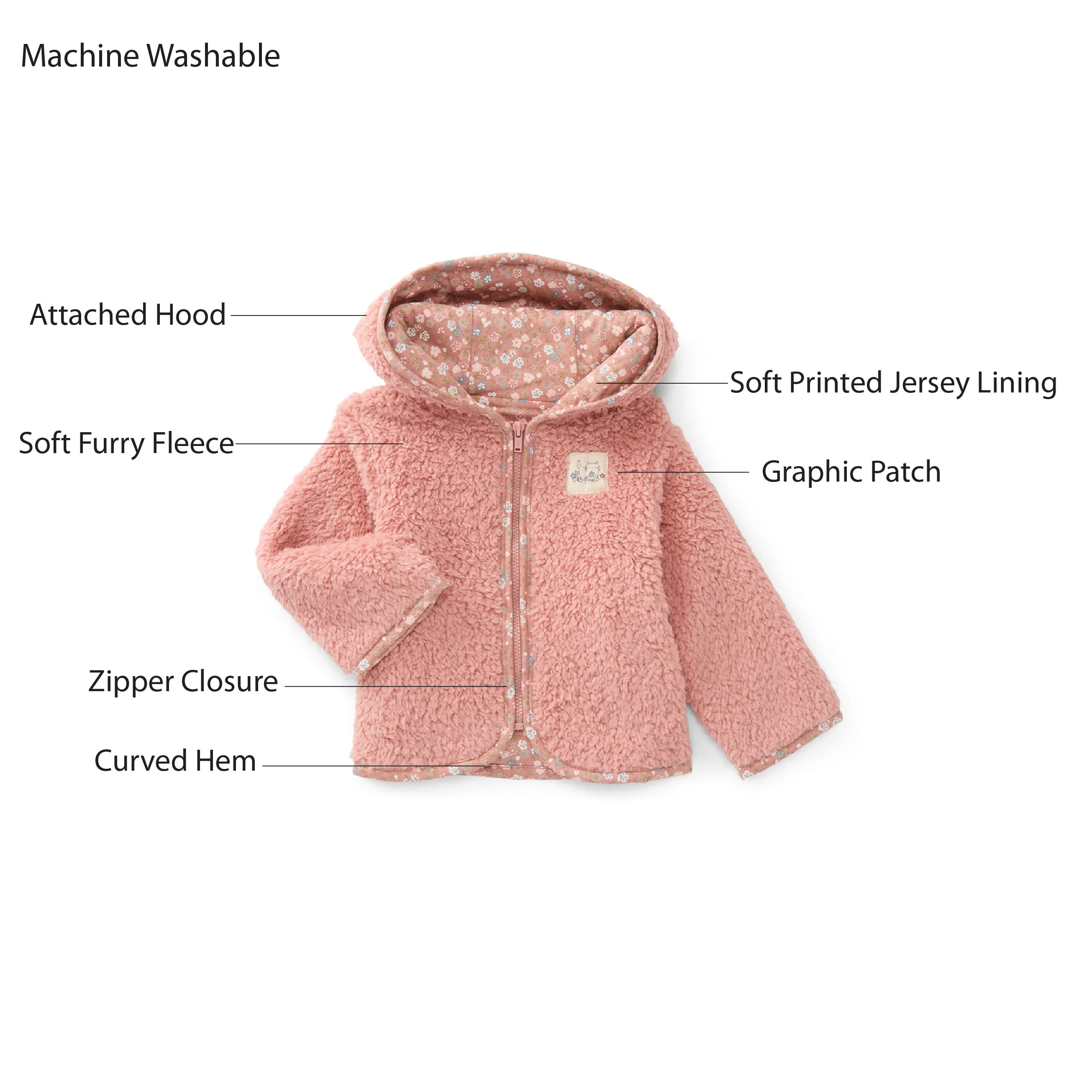 Bliss by Garanimals Baby Boys or Girls Zip-Up Fleece Hoodie, Sizes 6M-24M