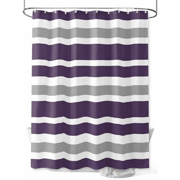 Dark Purple Shower Curtain, Gray White Stripe Waterproof Shower Curtain Set with 12 Hooks Lightweight Washable Fabric Shower Curtains for Bathroom 72x72 Inches