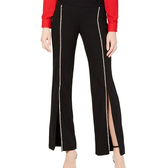 I.N.C Womens Rhinestone Casual Wide Leg Pants, Black, 10