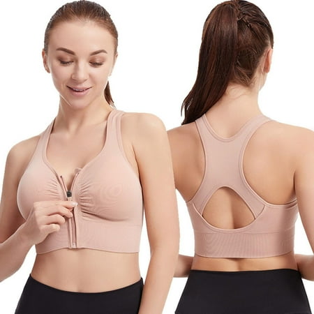 BXJX Bras for Women Plus Size Tank Tops Open Back Wireless Gathered Front Zipper Outdoor Daily Bra Underwear No Rims Pink Exercise Bra Size 2XL