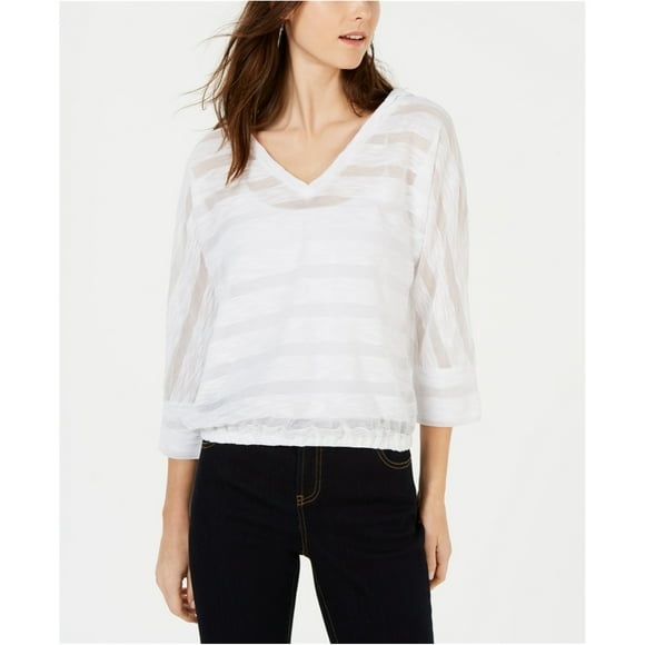 I.N.C Womens Stripe Pullover Blouse, White, Medium