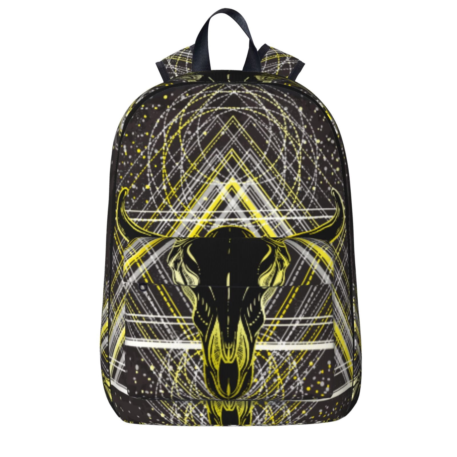 Bull Skull Backpack Purse For Teen Girls Boys,Boho Ethnic Canvas Bookbag Travel Hiking Shoulder Daypack Bags
