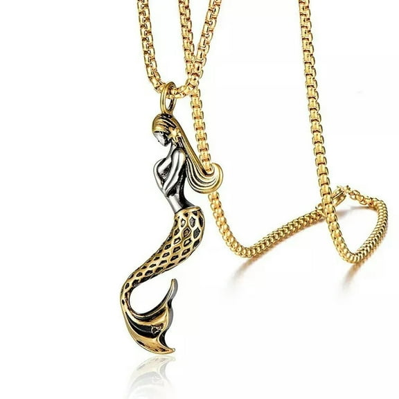 GKNET Fashionable and Minimalist Gold Mermaid Stainless Steel Pendant Necklace Chain-default